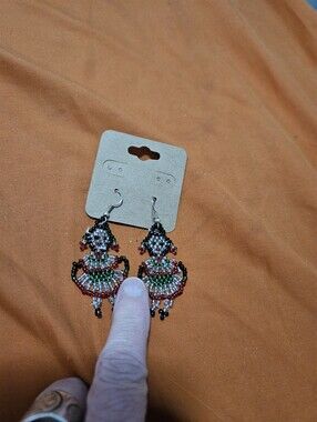 Beaded Dancer Drop Earrings in Red, Green and Black